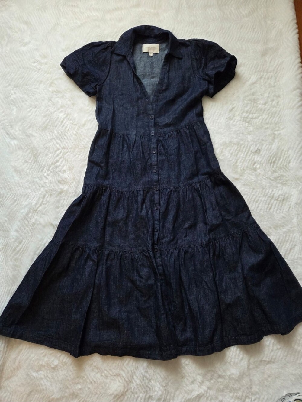 Brochu Walker Indigo Tiered Button-Down Midi Dress Missing Botton - Picture 2 of 11